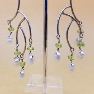 Pearl and Faux Peridot Ballet Core Dangle Earrings